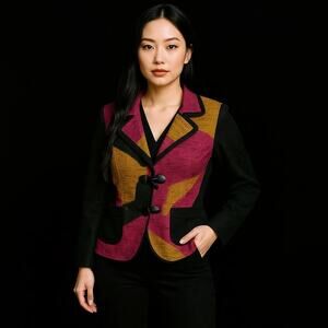 Bali Geo Colorblock Sweater Knit Toggle Closure Blazer - Size M